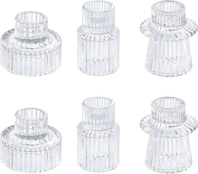 Vixdonos Portavelas de vidrio con forma de candelabro Portavelas para velas votivas para centros de mesa, decoración de boda y cenas (6 piezas, transparente)