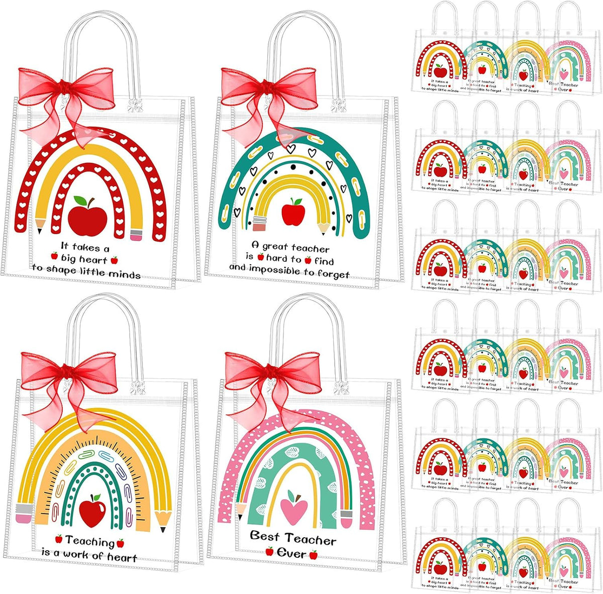 Shinylin 24 Bolsas de Regalo Transparentes con Asas y Cinta | PVC Reutilizables para Día del Maestro y Agradecimiento