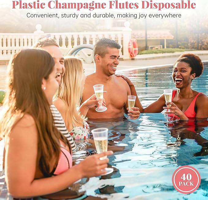 Copas de Champán de Plástico Paquete de 40 Copas de Champán Desechables de 5oz Vasos de Plástico Transparente para Mimosa Copas de Cóctel a Granel para Bodas Suministros para Fiestas