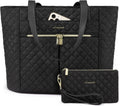 LOVEVOOK Laptop Bag for Women 17 inch,Diamond Quilted Work Tote Bags Womens Laptop Tote Bag Computer Shoulder Bags,Stylish Travel Tote Bags Laptop Purse Case Briefcase Handbag with Clutch Purse,Black