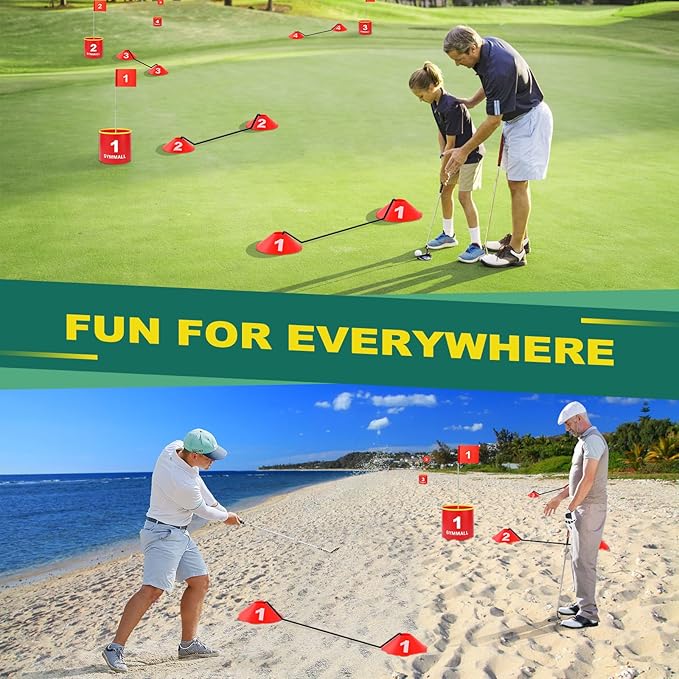 Juego de cubeta de golf para patio, juego de golf con luz LED y banderas de golf para adultos y niños en interiores y exteriores, regalo de práctica de golf para patio trasero