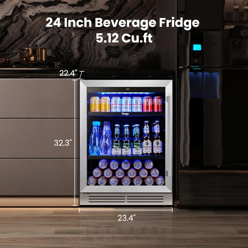 Refrigerador de bebidas Yeego - Mini refrigerador de 24 pulgadas con capacidad para 180 latas y puerta de cristal