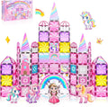 Diamond Magnetic Tiles Unicorn Princess Castle Set - 88 Pieces - 5 Dolls, Coloring Kit & Candy Decors - STEM Toy - 5 Ways to Play - For Girls Ages 3-8 - Birthday Gift