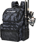 PLUSINNO Fishing Backpack with Rod Holders & Cooler, 45L Large Water-resistant Fishing Tackle Bag,Fishing Tackle Backpack Store Fishing Gear For Camping,Fishing Gifts for Men Sport Bags Black Camo