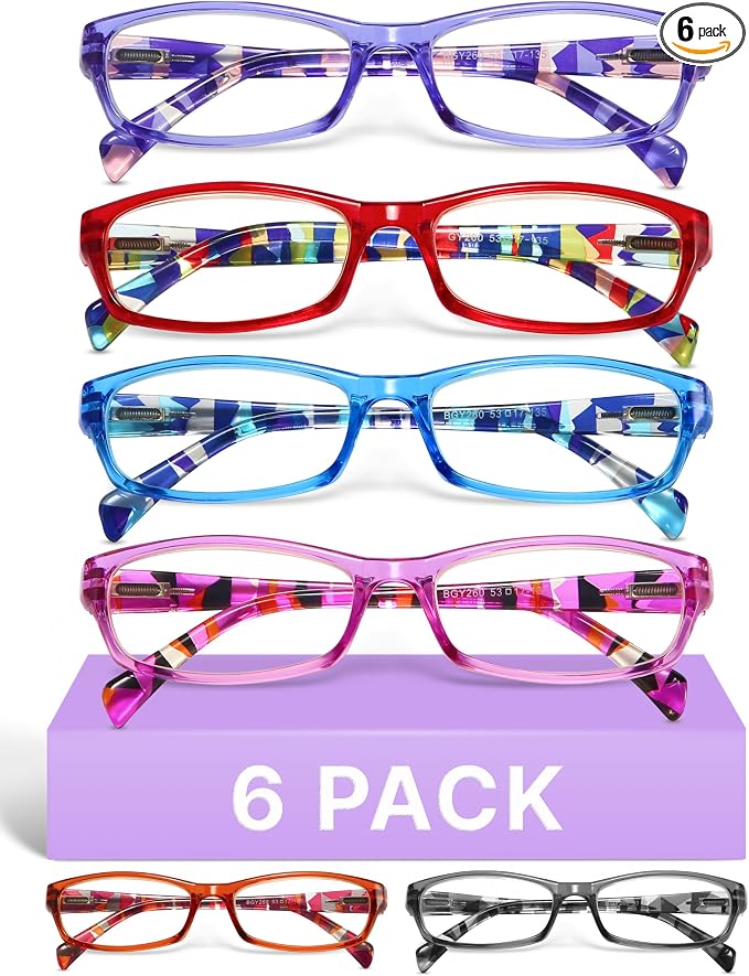 Gaoye Gafas de lectura 2.0 para mujer, paquete de 6 lectores de moda, lentes de ojos con bisagra de resorte, anteojos de lectura de luz azul