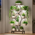 Estante para Plantas de Esquina 63" con 4 Luces de Cultivo – 8 Niveles, Diseño de Rincón, Café