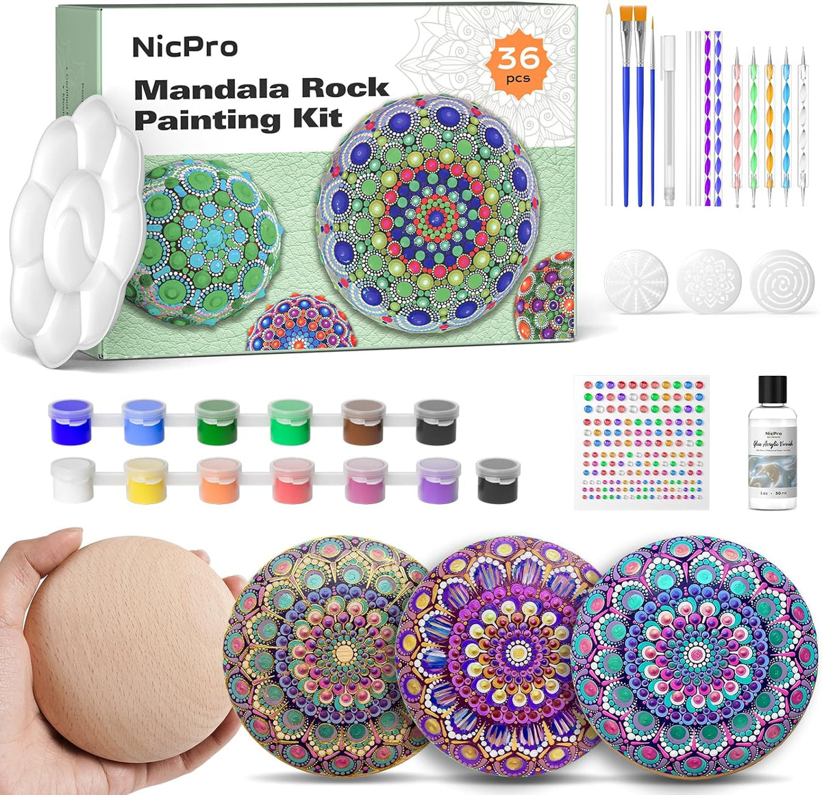 Kit Nicpro para Pintar Mandalas sobre Rocas