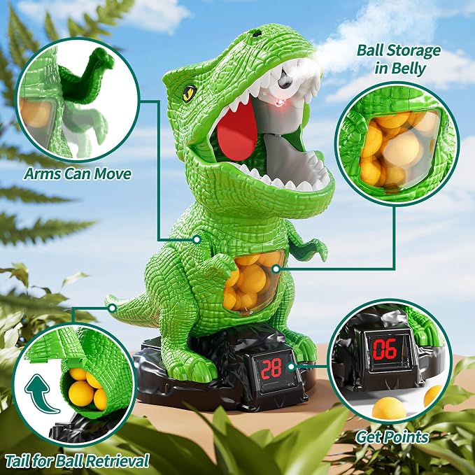 Jukudahu - Juguetes de disparo de dinosaurios para niños, juguetes para niños de 3, 4, 5, 6, 7, 8 años - Juego de disparos móvil con marcador, luz y sonido, 12 bolas de espuma, juguetes para niños