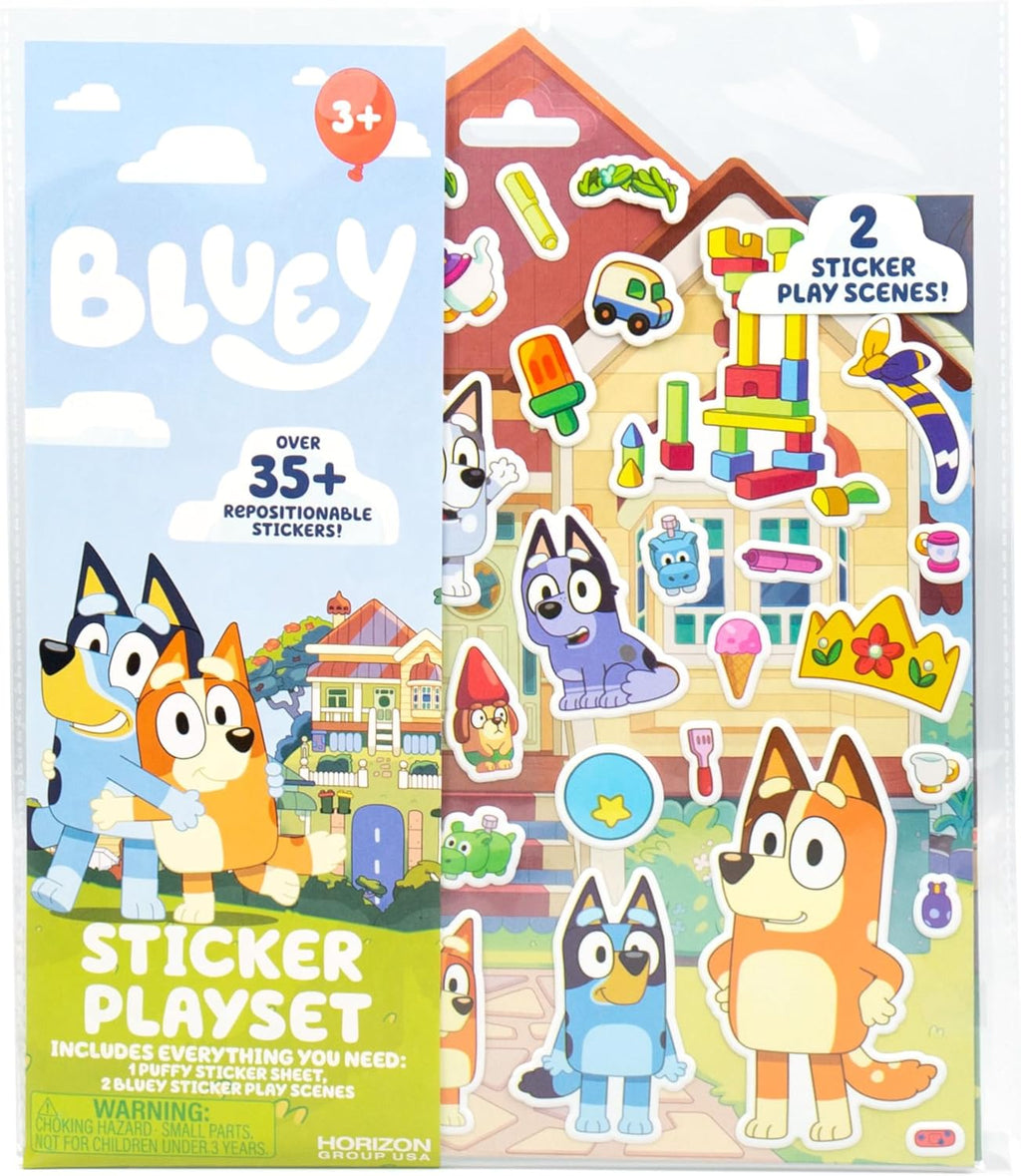 Set de Stickers Reutilizables Bluey | 2 Escenas de Juego y 35+ Stickers Esponjosos Reposicionables para Niños