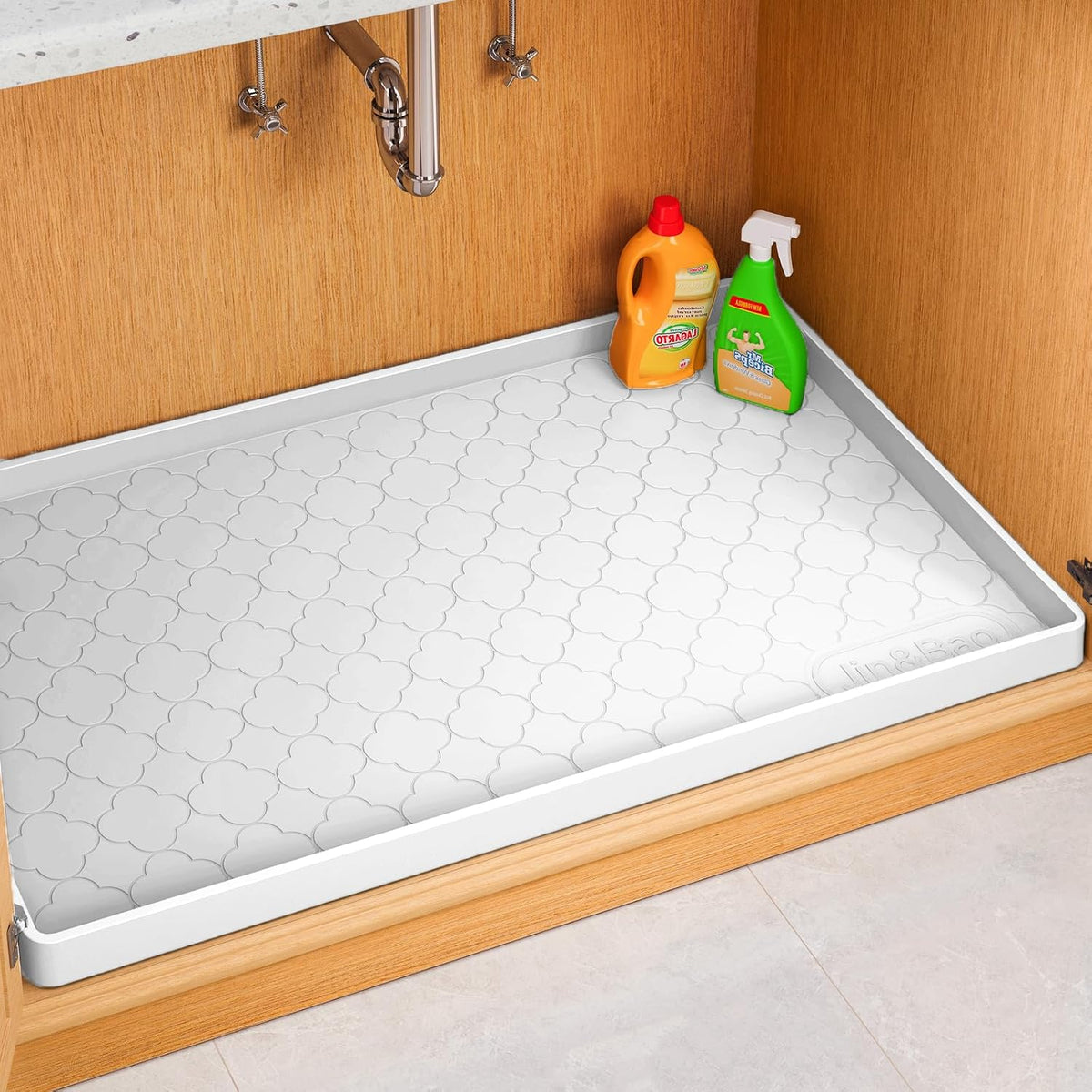 Alfombrilla impermeable para debajo del fregadero Jin&Bao de 40" x 22", alfombrilla de silicona gruesa, protector de armarios para cocina y baño, forro para estantes, organizador y almacenamiento para el hogar