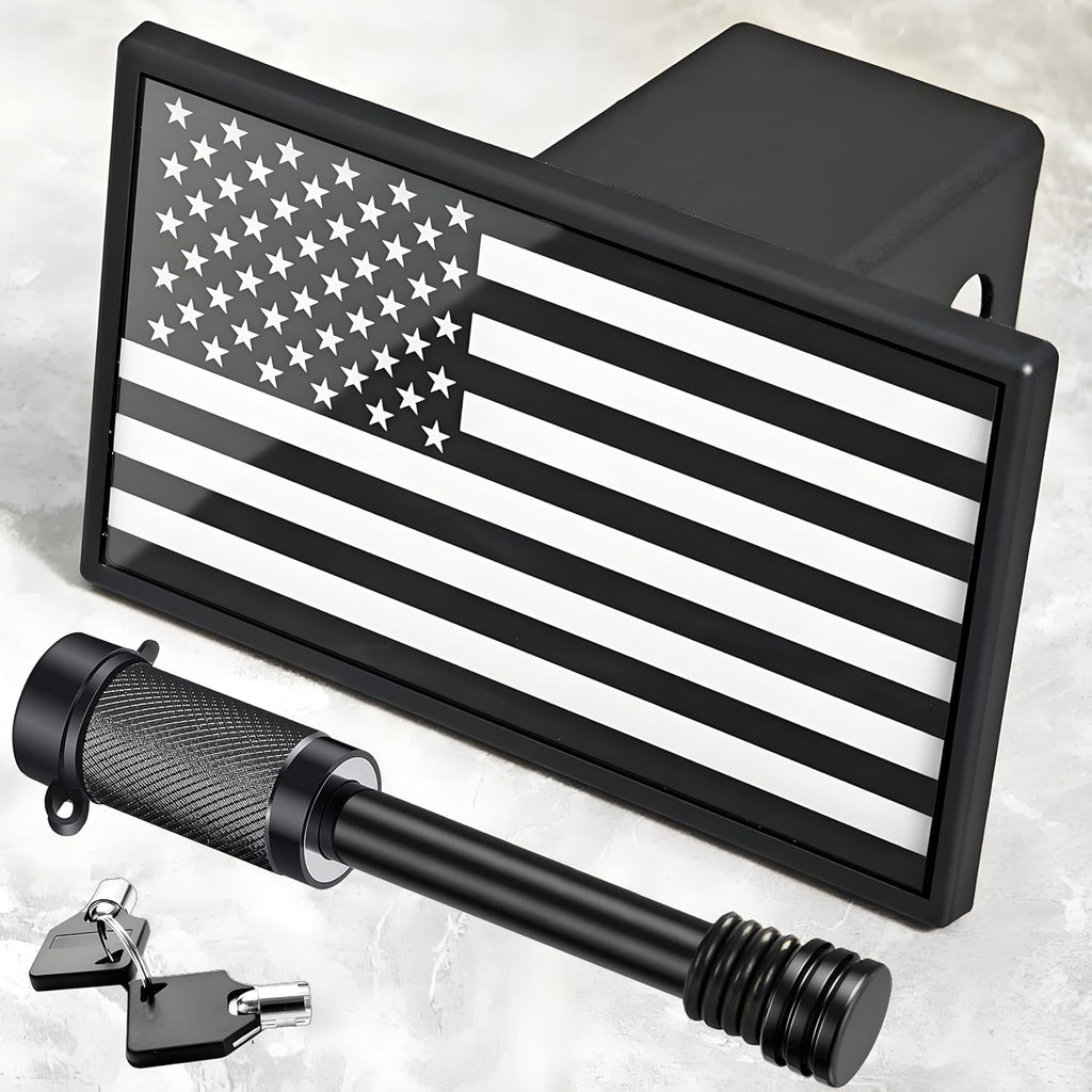 Cubierta de enganche de remolque con bandera estadounidense con cierre de seguridad - Cubierta de enganche patriótica de aluminio para receptores de 2 pulgadas Clase III IV V - Accesorios para camiones Veteran