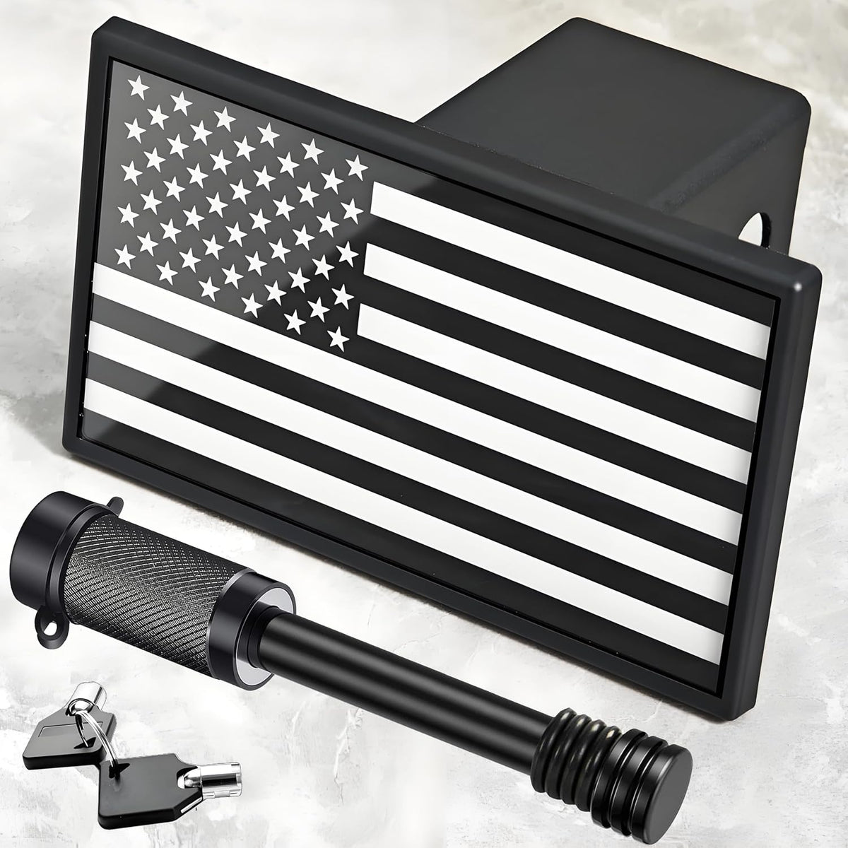 Cubierta de enganche de remolque con bandera estadounidense con cierre de seguridad - Cubierta de enganche patriótica de aluminio para receptores de 2 pulgadas Clase III IV V - Accesorios para camiones Veteran