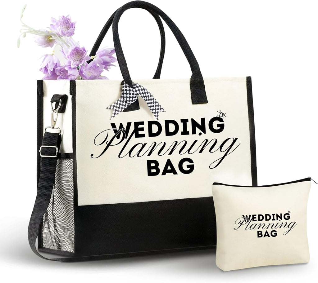InnoBeta Engagement Gifts for Her, Wedding Planning Gifts Canvas Tote Bag with Top Zipper Closure and Shoulder Strap for Engagement Party