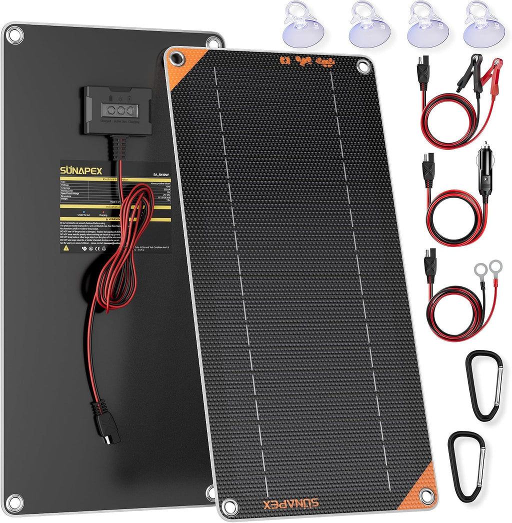Cargador Solar de Batería 12V 10W con Controlador Inteligente – Panel Flexible Resistente al Agua para Auto, Bote y RV