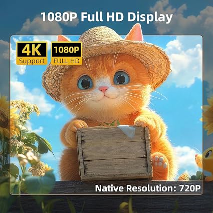 Mini proyector, proyector portátil compatible con 4K, proyector para exteriores Full HD 1080P, proyector de película de rotación de 270°, compatible con smartphone, TV Stick, laptop, PS4, HDMI, USB