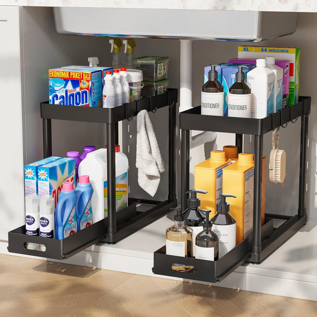 Organizadores Extraíbles POUGNY 2 Piezas | Cajones Deslizantes bajo el Fregadero para Baño y Cocina, Multiusos para bajo Gabinete, Negro
