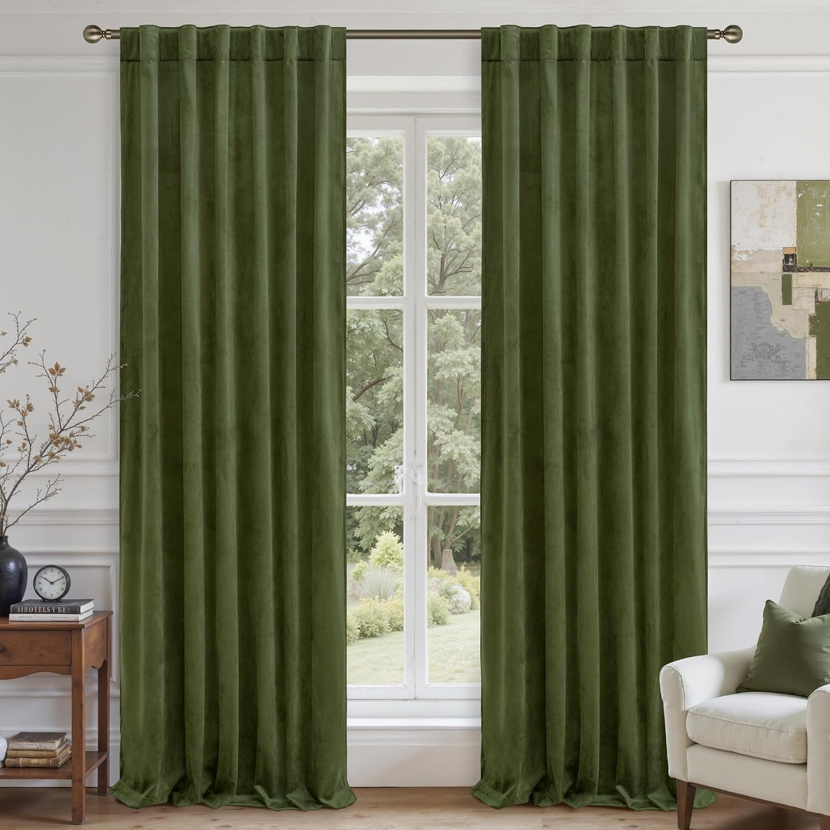 Cortinas de terciopelo verde salvia LAMIT de 84 pulgadas de largo para sala de estar, paneles supersuaves con aislamiento térmico que oscurecen la habitación, con trabillas traseras y bolsillo para barra, 52 x 84 pulgadas