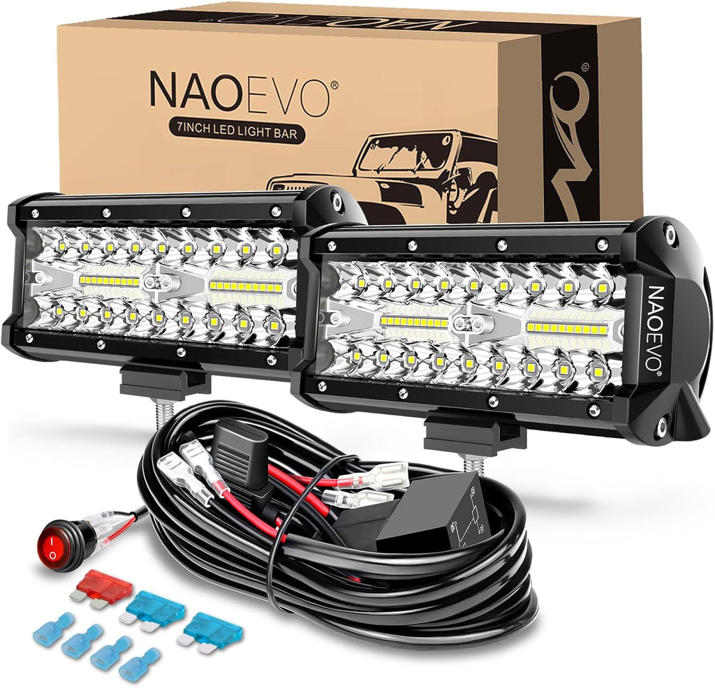 Barra de Luces LED NAOEVO 7" – 240W, 24,000LM, Combo Spot/Flood, Pack x2 para 4x4, ATV y Bote
