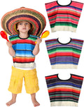 Funtery 4 piezas de poncho serape mexicano para niños y bebés, disfraz de poncho mexicano para el Cinco de Mayo, atuendo con temática de fiesta.