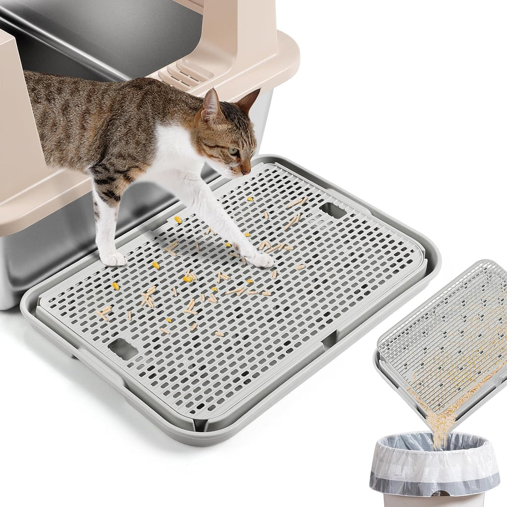 Rampa para arenero Lanstics, color gris, con filtro, ideal para gatos, fácil de limpiar y antihuellas, ideal para gatitos y gatos mayores (42 x 28 cm) 