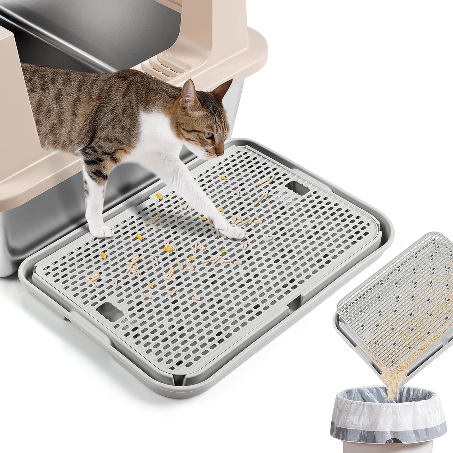 Rampa para arenero Lanstics, color gris, con filtro, ideal para gatos, fácil de limpiar y antihuellas, ideal para gatitos y gatos mayores (42 x 28 cm) 
