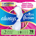 Always Radiant Toallas Femeninas con Alas Flexfoam | Talla 2 Absorcion Alta Ligeramente Perfumadas 78 Unidades (3 Paquetes de 26)