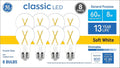 GE Bombillo LED 60W Equivalente A19 | Cristal Clasico Transparente, Luz Blanca Suave, Base Media E26, Regulable, Pack de 8