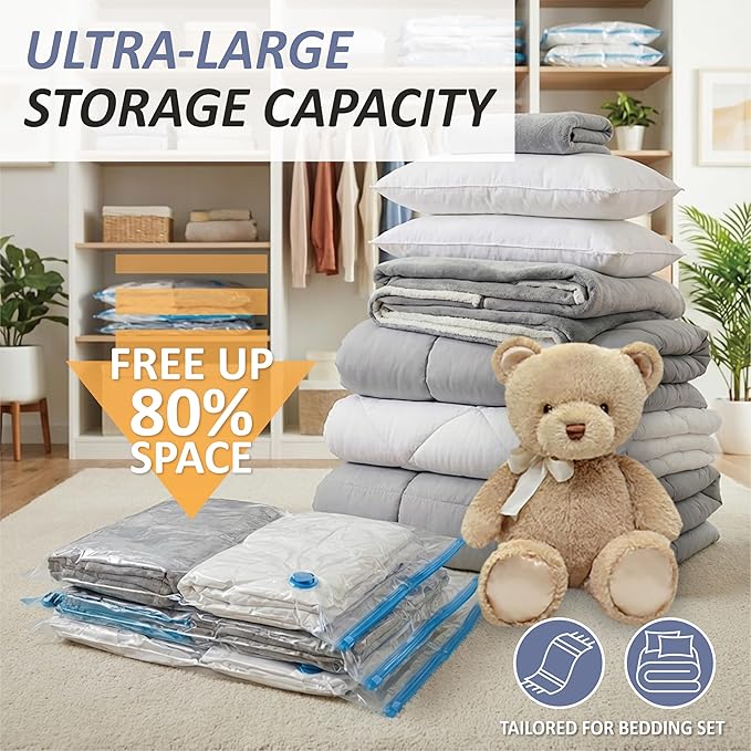 Cozy Essential Pack 4 Bolsas de Almacenamiento al Vacío XXL Jumbo 47.2x35" – Para Edredones, Ropa de Cama y Peluches