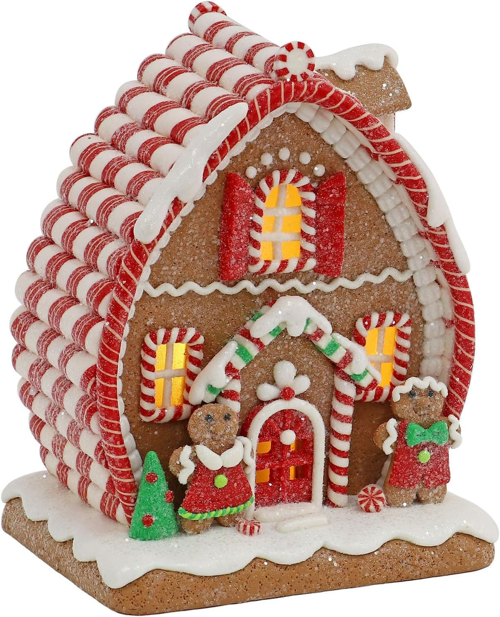 Adornos navideños de 7,25" con LED, casa de jengibre, pueblo navideño, galleta de jengibre y pino navideño para decoración del hogar y fiestas. 