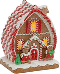 Adornos navideños de 7,25" con LED, casa de jengibre, pueblo navideño, galleta de jengibre y pino navideño para decoración del hogar y fiestas. 