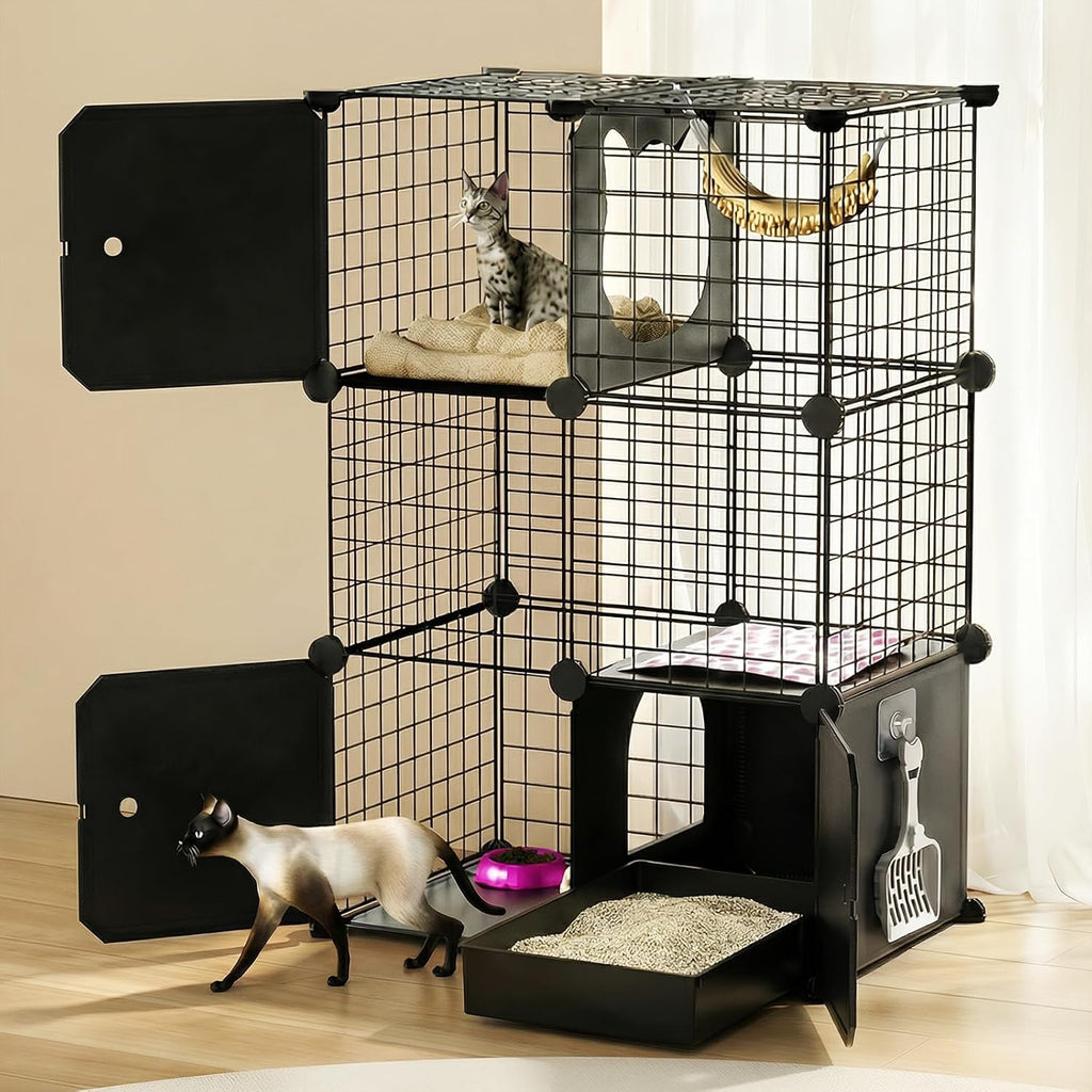 Jaula para gatos PAWING para interiores con arenero, jaula de alambre metálico de 3 niveles, diseño desmontable para gatos, gatitos y animales pequeños, caseta multinivel.