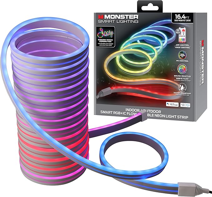 Monster MOW71005ICM Tira de luz inteligente LED de neón flexible de flujo RGB + IC de 16.4 pies