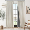 Pinch Pleated 100% Blackout Linen Curtains 96 Inches Long for Bedroom Living Room Memory Trained Pinch Pleat Linen Curtains Rustic Farmhouse Thermal Insulated Natural Cream Pleated Drapes 8ft 40x96