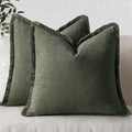 Fundas de almohada MIULEE estilo bohemio campestre, fundas decorativas de lino neutro, juego de 2 fundas de cojín verde oliva oscuro con flecos para sofá, cama, sala de estar, decoración de primavera para el hogar, 45 x 45 cm.