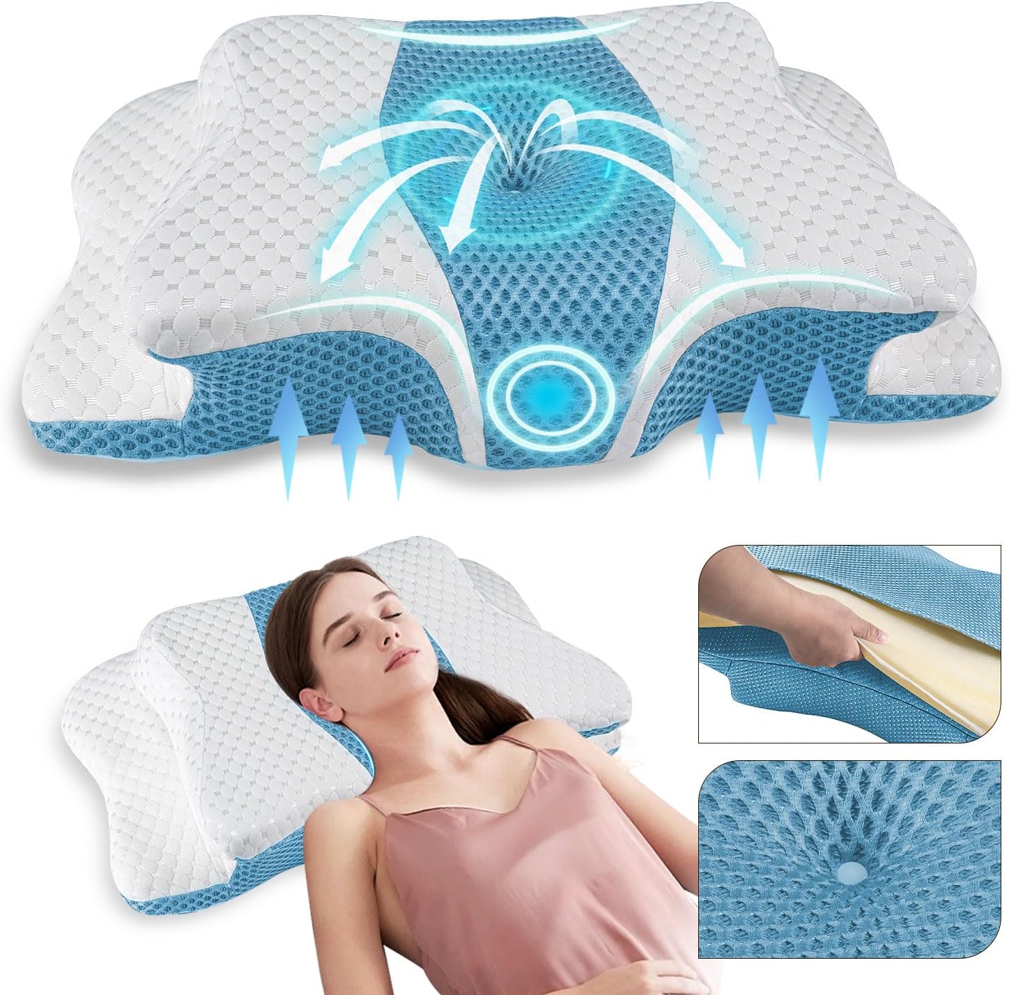 Pain Relief Cervical Pillow for Neck Support,Adjustable Ergonomic Pillow Cozy Sleeping,Odorless Orthopedic Memory Foam Pillows,Contour Bed Pillow for Side Back Stomach Sleeper