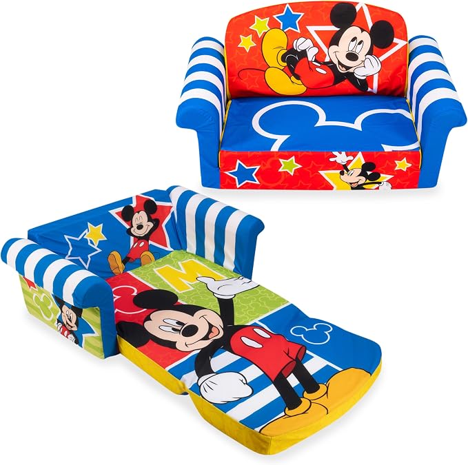 Sofá Cama 2 en 1 Marshmallow para Niños – Diseño Mickey Mouse, Espuma Abatible para Descansar y Dormir