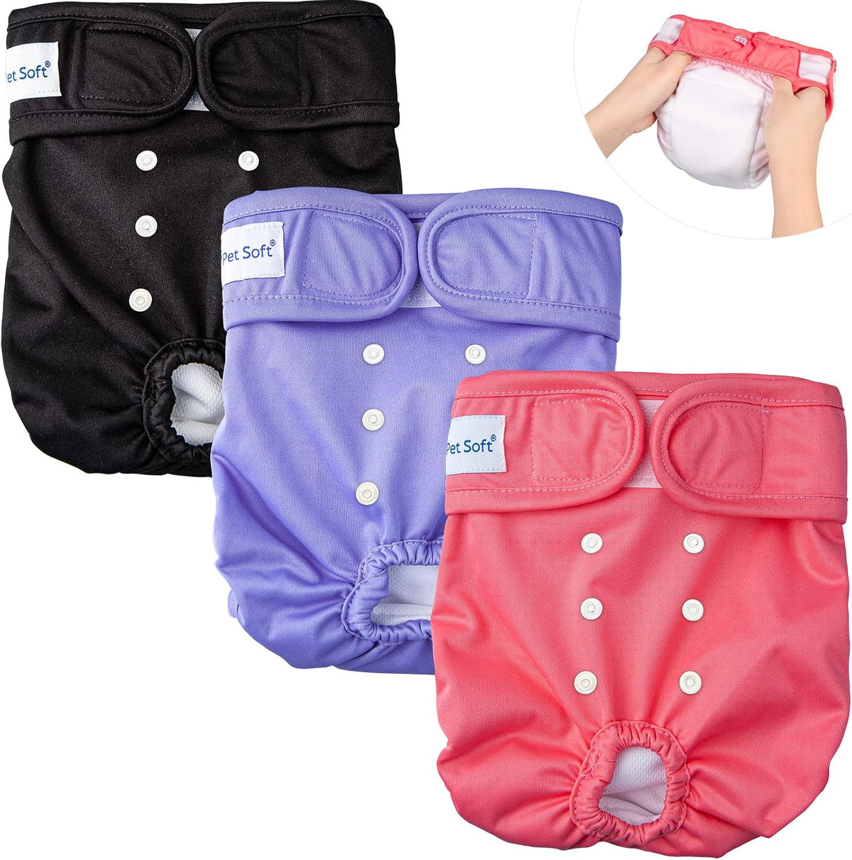 Pañales Reutilizables Suave para Perras (3 Paquetes), Pañales Cómodos para Perras en Período de Calor (Vivaz, Pequeño)