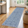 Alfombra lavable SIILOOM de 2x6 para pasillos, alfombra clásica suave azul para cocina con antideslizante, alfombra floral desgastada que no suelta pelo para pasillos, entrada, dormitorio, baño y lavandería.