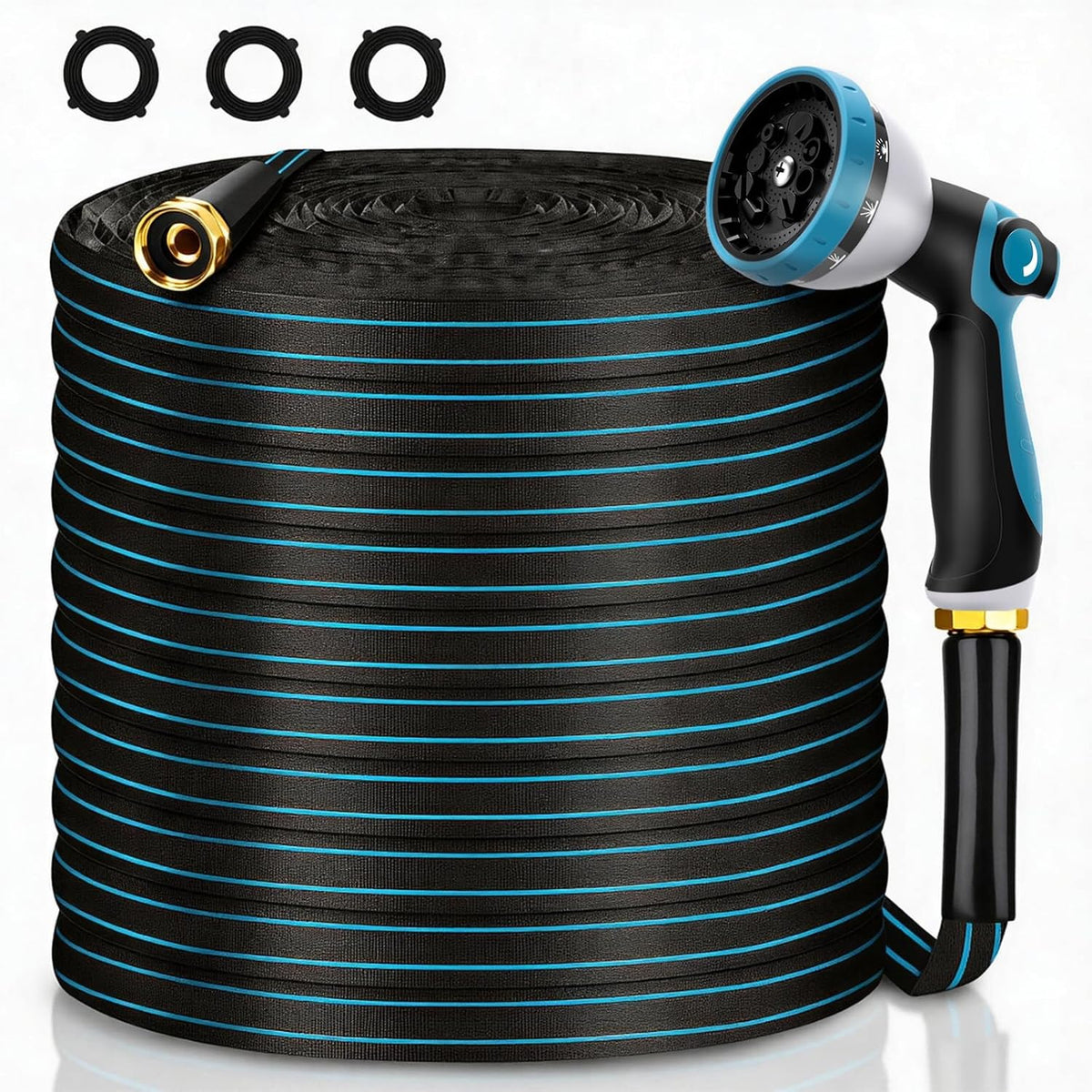 Manguera de Jardín Riskhero 7.6 m (25 pies) – Solo Manguera, Sin Accesorios – Flexible sin Enredos, Boquilla 10 Patrones + Conexiones de Latón 3/4"