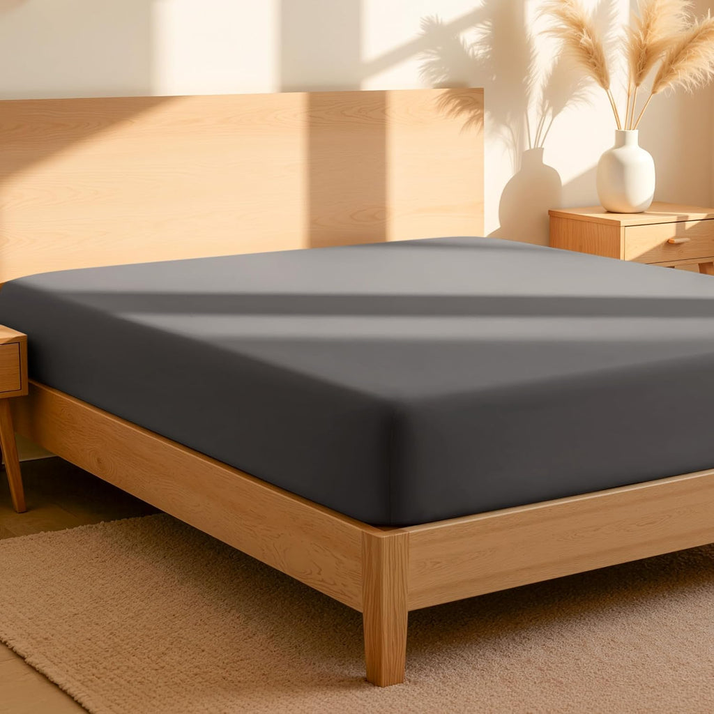 Bare Home Sabana Ajustable King 100% Algodon Organico | Tejido Percal Fresco, Bolsillo Profundo (King, Gris)