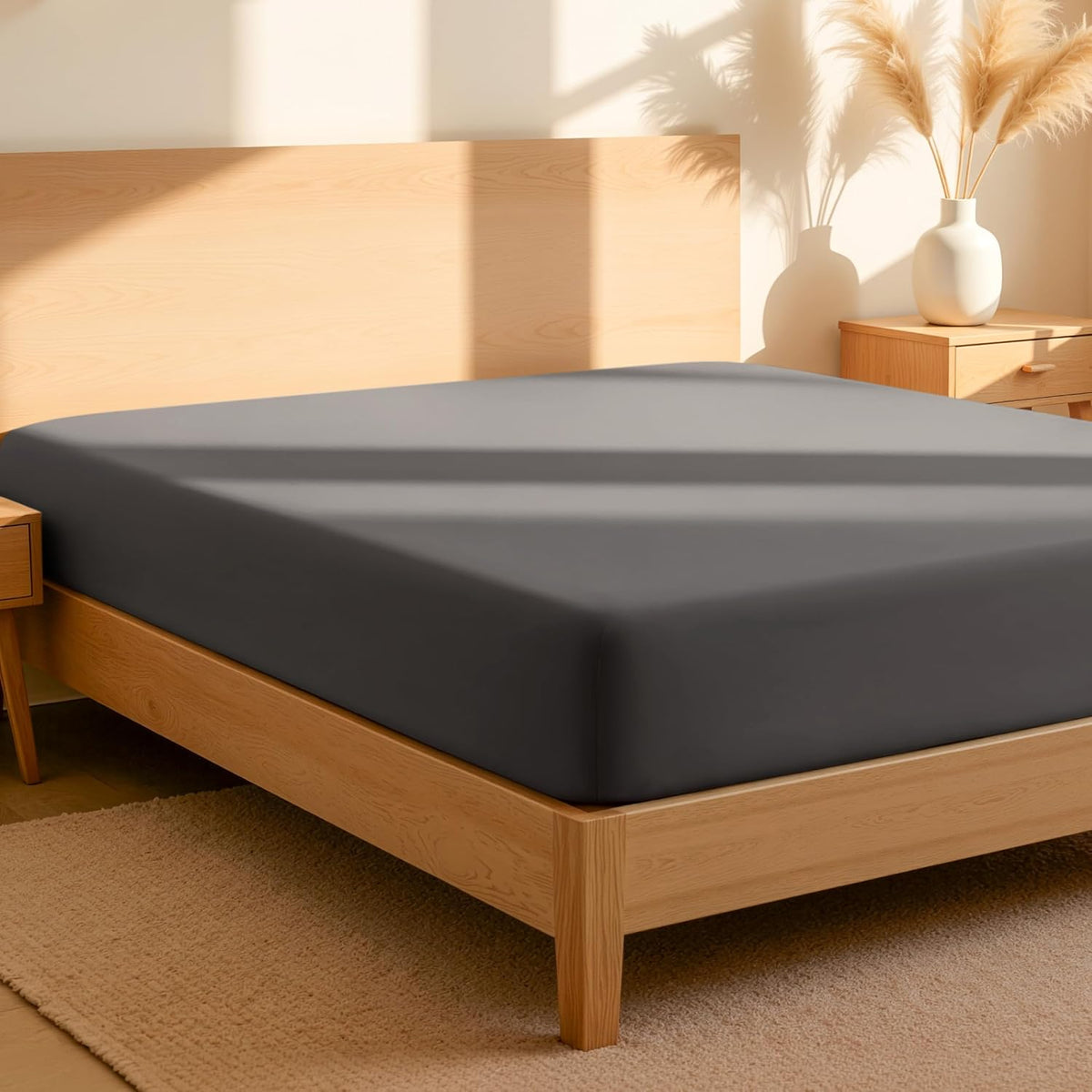 Bare Home Sabana Ajustable King 100% Algodon Organico | Tejido Percal Fresco, Bolsillo Profundo (King, Gris)
