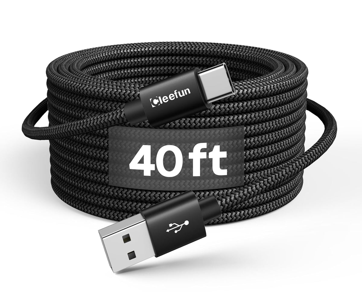 Cable de Carga USB-C Extra Largo CLEEFUN 12 Metros | USB a USB-C, Solo Carga | Para iPhone 16 y 15, Samsung Galaxy y Otros | Nailon Trenzado