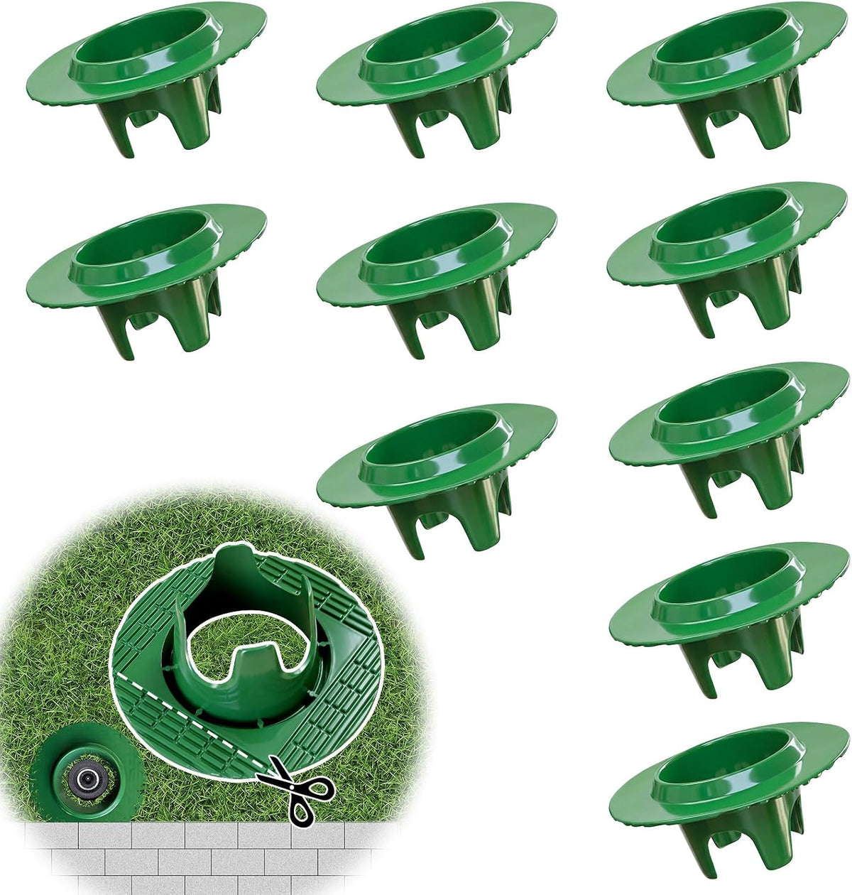 USADO-FREEKIT® Paquete de 10 protectores para cabezales de aspersores - Recortables, protector de aspersor de césped estilo donut, protector contra salpicaduras de ABS, previene daños por cortacésped y desbrozadora. Ranura inferior para tuberías y cables