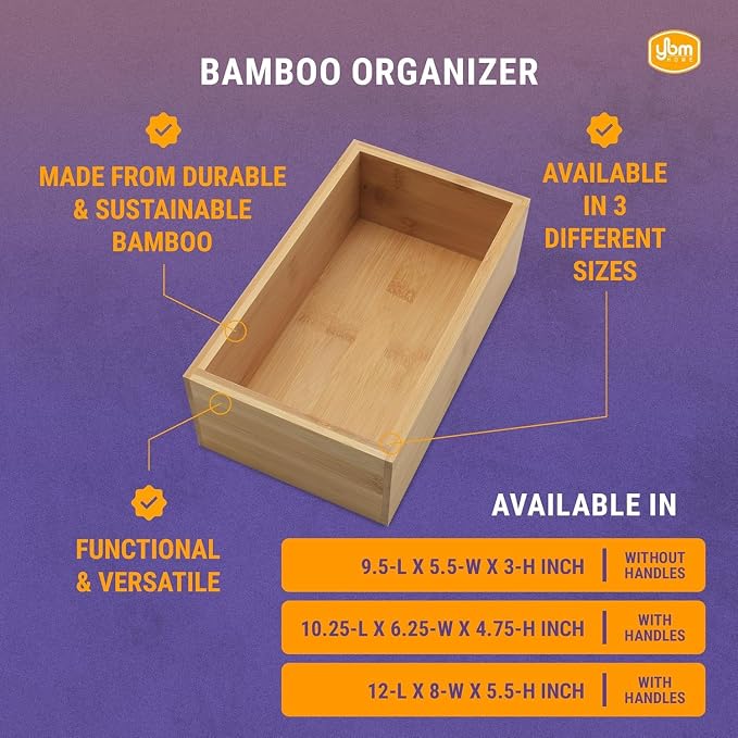 Cajas de almacenamiento de bambú sin asa, almacenamiento de organización para cocina, sala de estar, baño, oficina, pequeñas