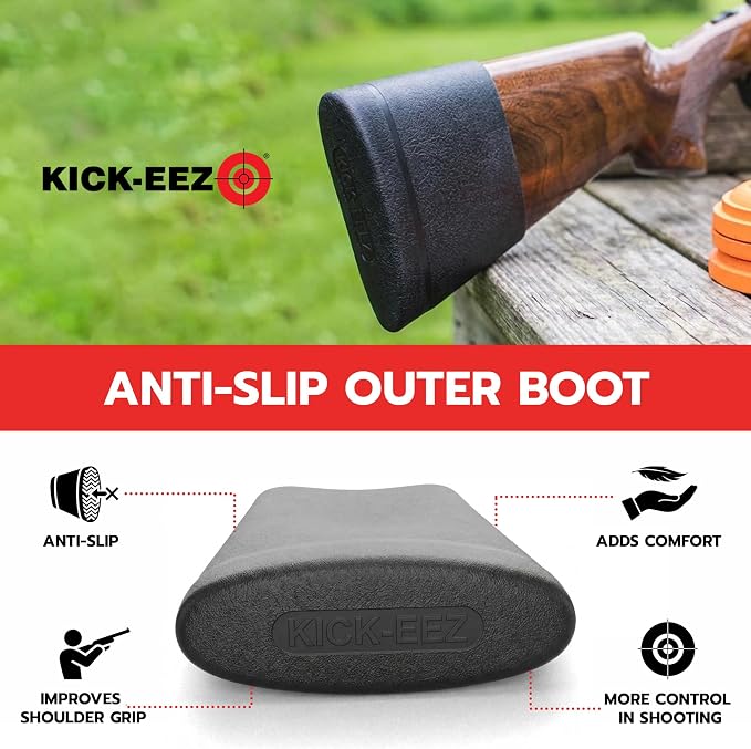Almohadilla de Retroceso KICK-EEZ para Escopetas y Rifles – Tecnología Sorbothane, Largo Ajustable y Goma Antideslizante