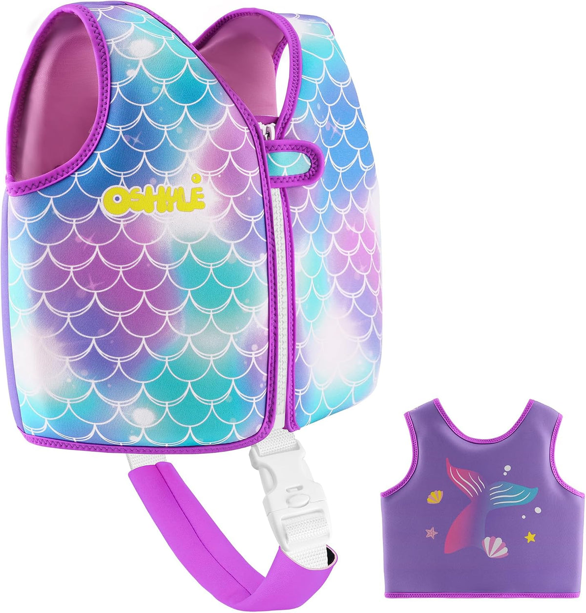 Chaleco de natación OSHYLE para niños con correa en la entrepierna - Chaleco de entrenamiento de natación de neopreno para niños pequeños de 1 a 9 años, entrenador de natación para niños y niñas con correas ajustables (morado, S(1-3))