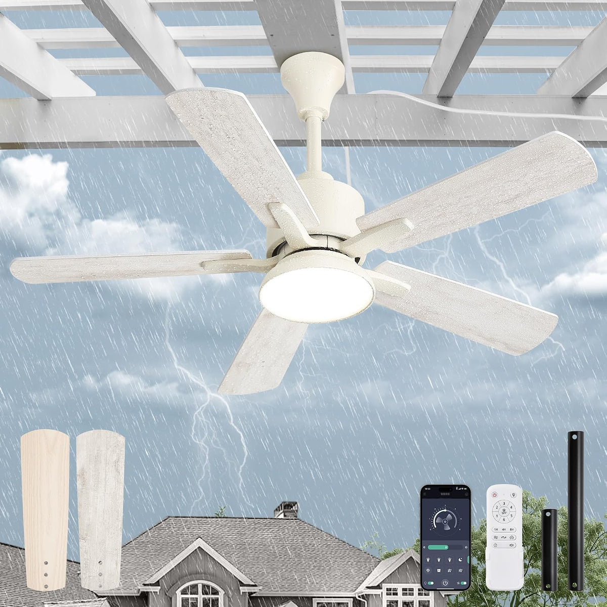 Fanbulous Ventiladores de techo al aire libre de 42" con luz para patios