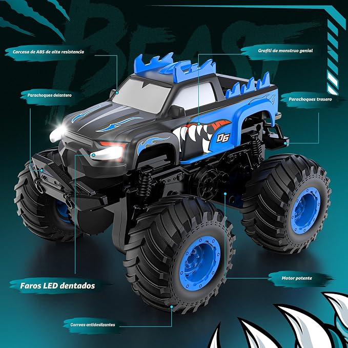 Coche de Control Remoto, Camiones Monstruo Todo Terreno de 20km/h con Conducción Vertical y Rotación de 360°, Camión de Control Remoto con Demostración Automática, Coche RC de 2.4Ghz, Camiones