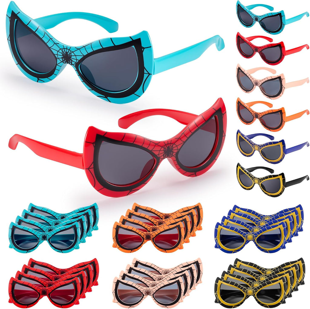 Gafas de sol infantiles con diseño de araña, paquete de 24 unidades, ideales para fiestas infantiles de 3 a 8 años, con protección UV400 para niños y niñas, perfectas para rellenar bolsas de regalos para cumpleaños, fiestas en el aula o en la piscina, y