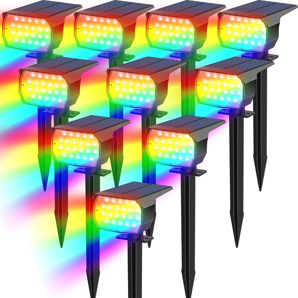 USADO-Focos solares Tadyreal que cambian de color, resistentes al agua, con iluminación RGB, para exteriores, jardines, exteriores, con 7 modos de iluminación, multicolor (paquete de 10).